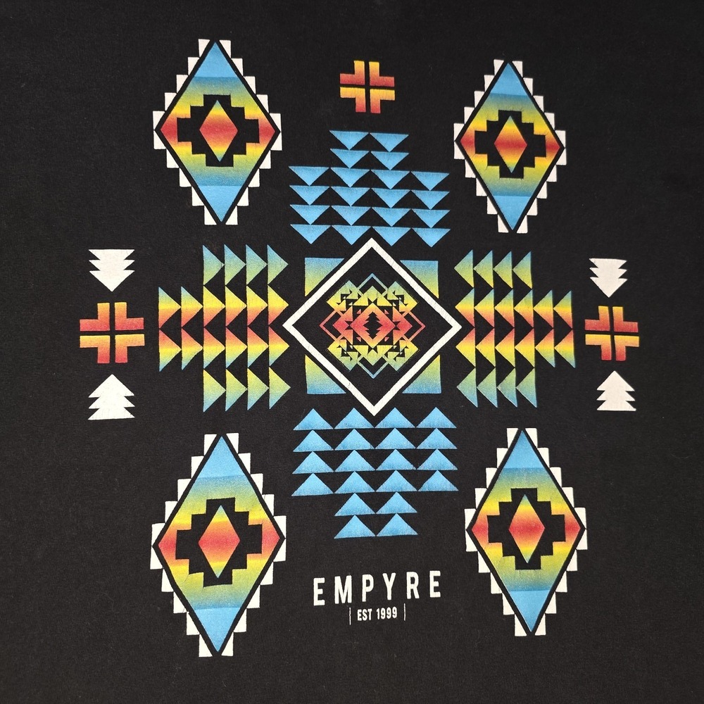 EMPYRE Clothing Black T-Shirt GRAPHIC Southwestern Geometric PRINT Size Large